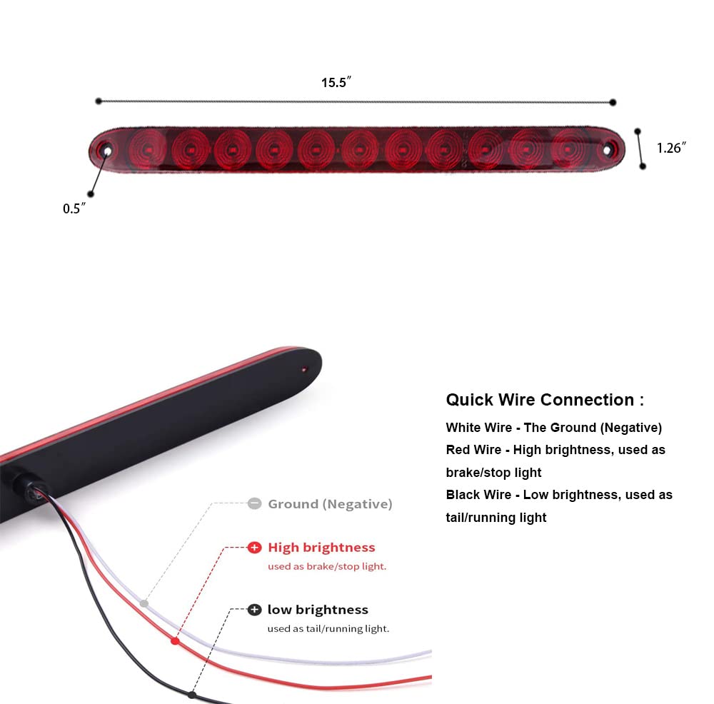 CyanHall Led Trailer Lights 2PCS 15" 11 LED Red Trailer Lights Bar for Park Stop Turn signals Tail Brake Light IP65 Waterproof Truck Trailer Marker ID Bar