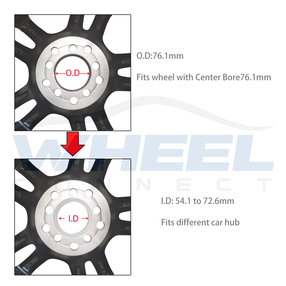 WHEEL CONNECT Hub Centric Rings,76.1 to 64.1, Set of 4, Aluminium Alloy Hubrings, O.D:76.1-I.D:64.1mm. 10mm Height. A