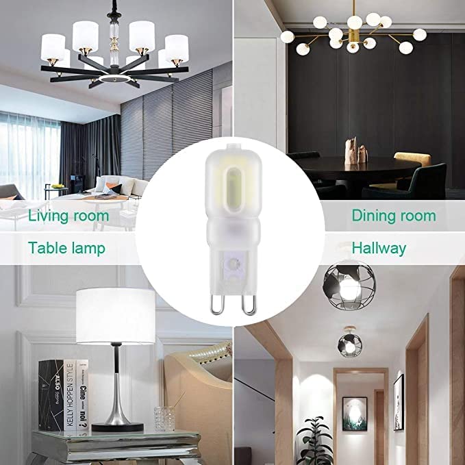 G9 Led Bulb 2W, 20W Halogen Equivalent G9 Warm White 3000K White light 6000k G9 Bi-Pin Base Non-Dimmable 360° Beam Angle Light Bulbs AC110 120 130V Daylight Led Light Bulbs 10 Pack (White Light 6000K)