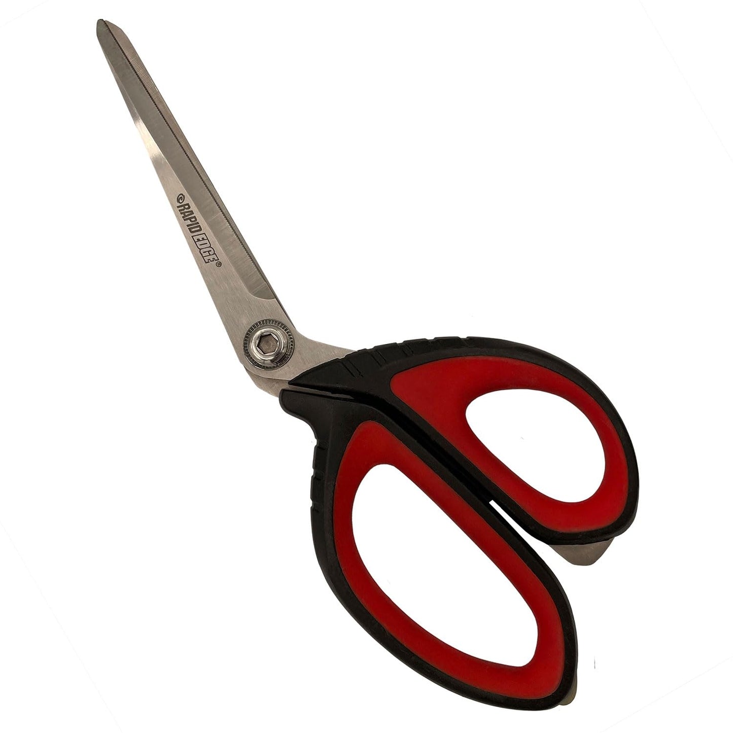 Rapid Edge Offset Scissors – 9.5" Stainless Steel Industrial Utility Scissors with Serrated Edge, Soft Grip Handles & Built-in Scoring Tip for Cardboard, Plastic & Crafts
