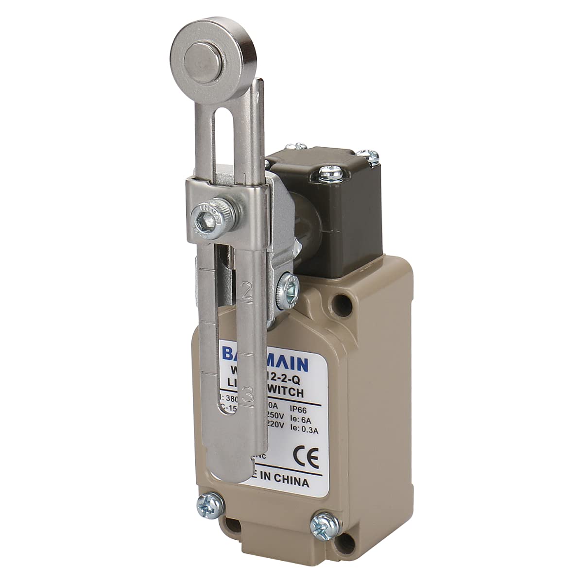 Baomain WLCA12-2-Q Limit Switch Momentary Switch, Adjustable Rotary Roller Lever, IP66 Waterproof