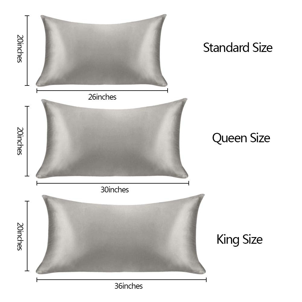 100% Mulberry Silk Pillowcase Pure,21 Momme Both Side Real Silk Pillowcases Hidden Zippered Slip Silk Pillowcase Hypoallergenic Soft Breathable for Hair, Skin and Good Sleep（Grey, Standard：20"x26"）