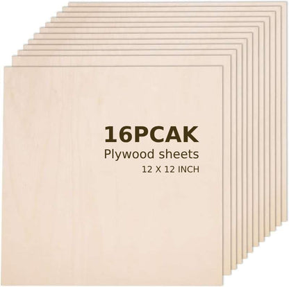 Basswood Sheets for Crafts 16Pcs 12 x 12 x 1/12 Inch- 2mm Thick Plywood Sheets with Smooth Surfaces-Unfinished Squares Wood Boards for Laser Cutting, Wood Burning, Architectural Models, Staining