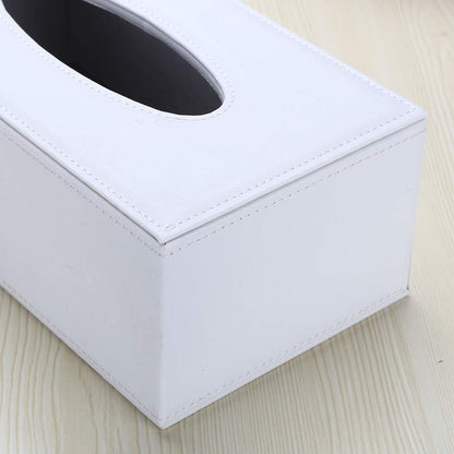KINGFOM Rectangular PU Leather Facial Tissue Box Napkin Holder for Home Office, Car Automotive Decoration (White)
