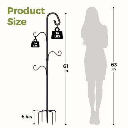 Bamworld 61 Inch Shepherds Hook for Outdoor, 5 Prong Heavy Duty Bird Feeder Pole Stand with Adjustable Hooks for Hanging Plants, Wind Chimes, Garden Decor