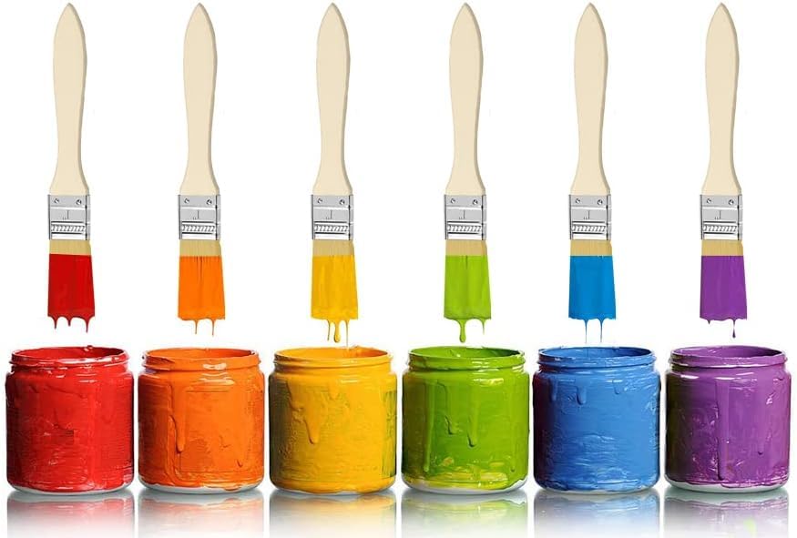 50Pack Chip Paint Brush Set 1 inch/2.54cm Natural Bristle Disposable Painting Brushes with Wooden Handles for Acrylic, Oil, Paint, Varnishes, Watercolor, Painter, Students, Artist