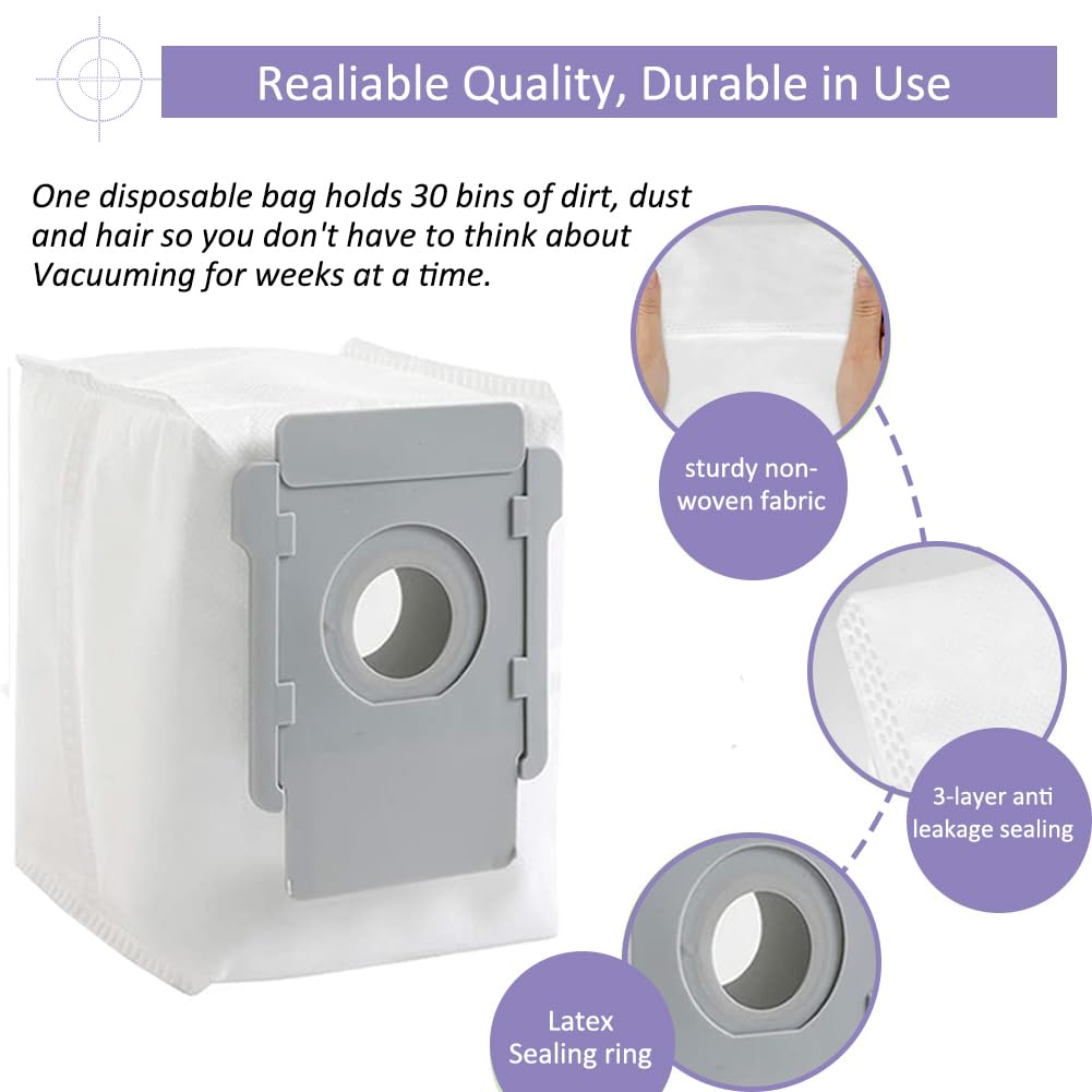 Vacuum Dust Bags and HEPA Filters: Compatible with iRobot Roomba i3 i3+ i4 i4+ i6 i6+ i7 i7+ i8 i8+ Vacuum Cleaner - 8+2pack