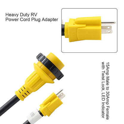 Anxingo Heavy Duty RV Adapter Power Cord Plug, 15 Amp Male to 30 Amp Female with Twist Lock, RV Adapter Power Conversion Cable 125V