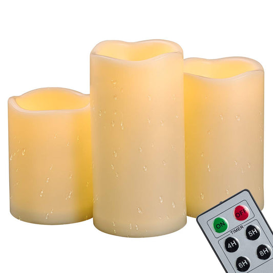 3 PCS 4"5"6" Outdoor Indoor Waterproof LED Pillar Candles with Remote Timer / Large Battery Operated Flickering Flameless Plastic Resin Fake Candles for Outside Patio Lantern Halloween Christmas Decorations
