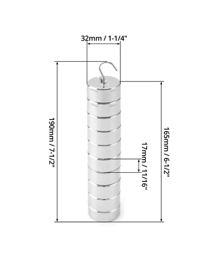 QWORK Lab Slotted Mass Set, Chromium-Plated Metal Slotted Weights, One Set - Total 1000g - Includes 9 Weights (100g Each) & One Hanger (100g)