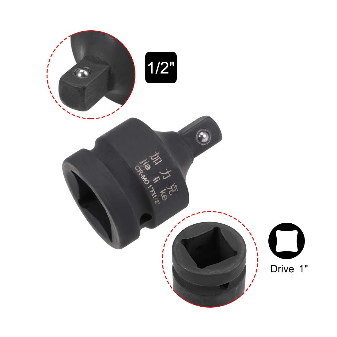 uxcell 1 Inch Drive (F) x 1/2 Inch (M) Impact Socket Reducer for Ratchet Wrenches, Female to Male, Cr-Mo