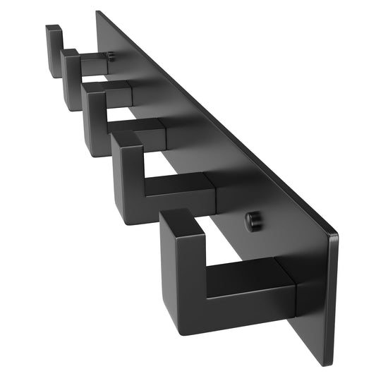 PMMASTO Coat Rack Wall Mount with L Shaped Black Coat Hooks Wall Hooks, Heavy Duty Stainless Steel Towel Hooks, Wall Coat Hanger, Robe Hooks for Bathroom,Kitchen, Entryway (Black 5 Hooks, 1 PC)