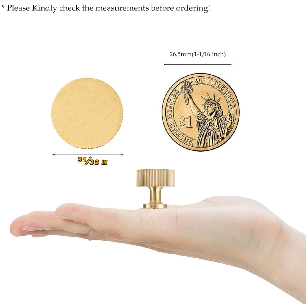 RZDEAL 6pcs Solid Brass Cabinet Knobs Pulls Cabinet Drawer Dresser Gold Knobs Modern Handles Knobs(1"x1"/25mmx25mm),Brushed Brass Finish