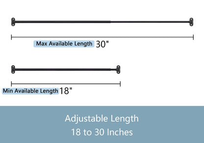 TYRON 2 Pack Screwed Sash Curtain Rod Adjustable 18-30 Inch, 3/8 In. Diameter, French Door Curtain Rods (Black)