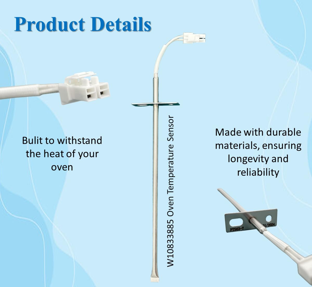 Whirlpool W10833885 or W10586204 Replacement Oven Temperature Sensor 12 Month Warranty