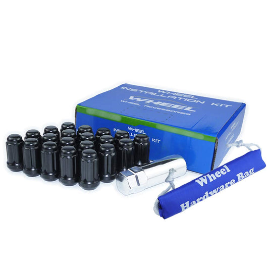 WHEEL CONNECT Spline Lug Nuts, Acorn for Conical Seat. 12X1.5, Thread, Set of 20 with 1 Key and 1 Storage bag, for Aftermarket Custom Tuner Wheel, Black Finish.M 12 x 1.50