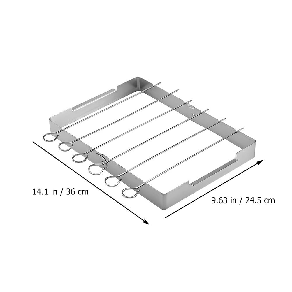 Angoily Stainless Steel Skewer and Grill Rack Set, Barbecue Skewer Rack with Metal Skewers for Grilling Barbecue Shish Kabobs, BBQ Meat, Vegetables, Fruits