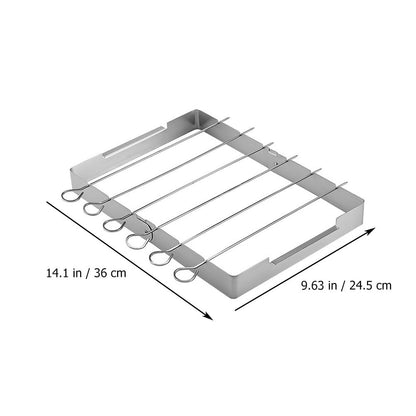 Angoily Stainless Steel Skewer and Grill Rack Set, Barbecue Skewer Rack with Metal Skewers for Grilling Barbecue Shish Kabobs, BBQ Meat, Vegetables, Fruits