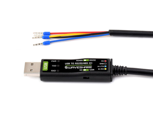 Waveshare USB to RS232/485 Serial Cable, Original FT232RNL Chip, Onboard Power and Signal Indicators, Multi-OS Compatible & Multi-Device Applicable