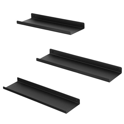 SONGMICS Set of 3 Wall Shelves, Metal Floating Shelves, Industrial Wall-Mounted Shelving for Decorations, Photos, Knickknacks, Multiple Layouts, 6 Screws Included for Mounting, Black ULFS12BK