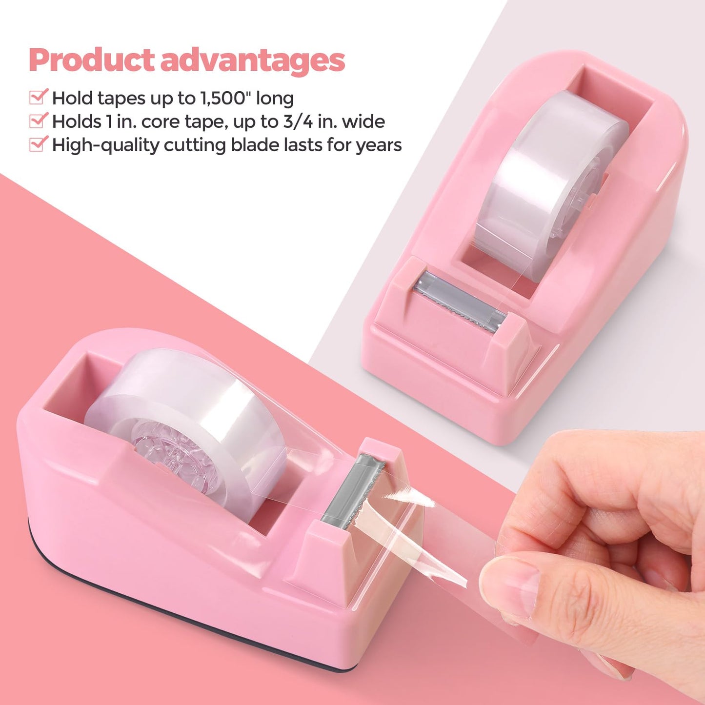 SKYDUE Pink Desk Accessories 10Pcs, 360-Degree Rotating Pen Holder, Stapler, Staple Remover, Tape Dispenser,2pcs Tape Refills, Binder Paper Clips Kit, Scissor,Pink Office Supplies