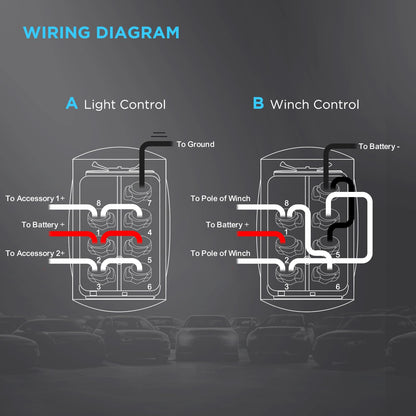 RECOIL LAS2 DPDT 20A DC 12V DC Motor Reverse Polarity Momentary Rocker Switch with Blue LED Pigtail Wire Actuator Up/Down with Adapter and Carling Switch
