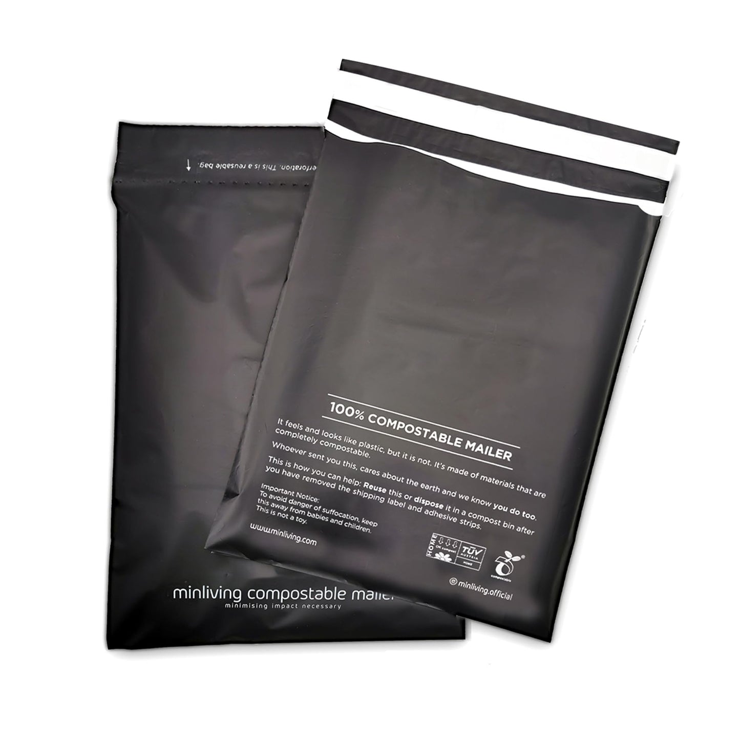 100% Compostable Biodegradable Mailers 14.9" x 19" (25 Pcs) Poly Mailers, Eco-Friendly Packaging Envelopes Pouches. Reusable double sealing, extra thick, Zero-waste mailing bags (L size, 14.9x19 inch)