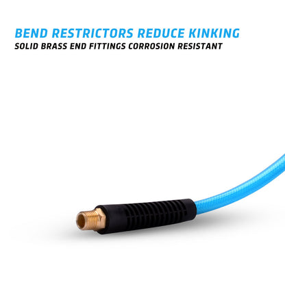 WYNNsky 1/4 inch x 25 feet Reinforced Polyurethane (PU) Air Hose, 300 PSI, Air Compressor PU Hose with 1/4" MNPT Brass Endings