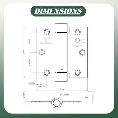 3 Pack Self Closing Door Hinges 3.5 inch Satin Nickel Door Hinges Spring Loaded Auto Close Hinges Square Corners Adjustable Tension for Interior Door 3 1/2 Auto Self-Closing Hinge