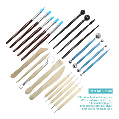 Anxingo 24 in 1 Pottery & Clay Sculpting Tools with Assorted Shape Size DIY Clay Modeling Tool Set for Adult Teen Lover