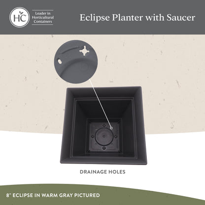 The HC Companies Eclipse Square Plastic Planter w/Attached Saucer - Outdoor & Indoor Plant Pot with Drainage Holes - Lightweight, UV-Resistant Plastic Pots for Plants (8" Slate Blue, Pack of 4)