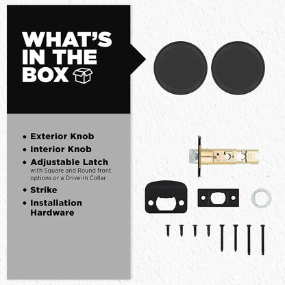 Kwikset Maven Interior Passage Door Knob, Handle for Closet and Hallway Doors, Round Non-Locking Doorknob in Matte Black, with Microban Protection