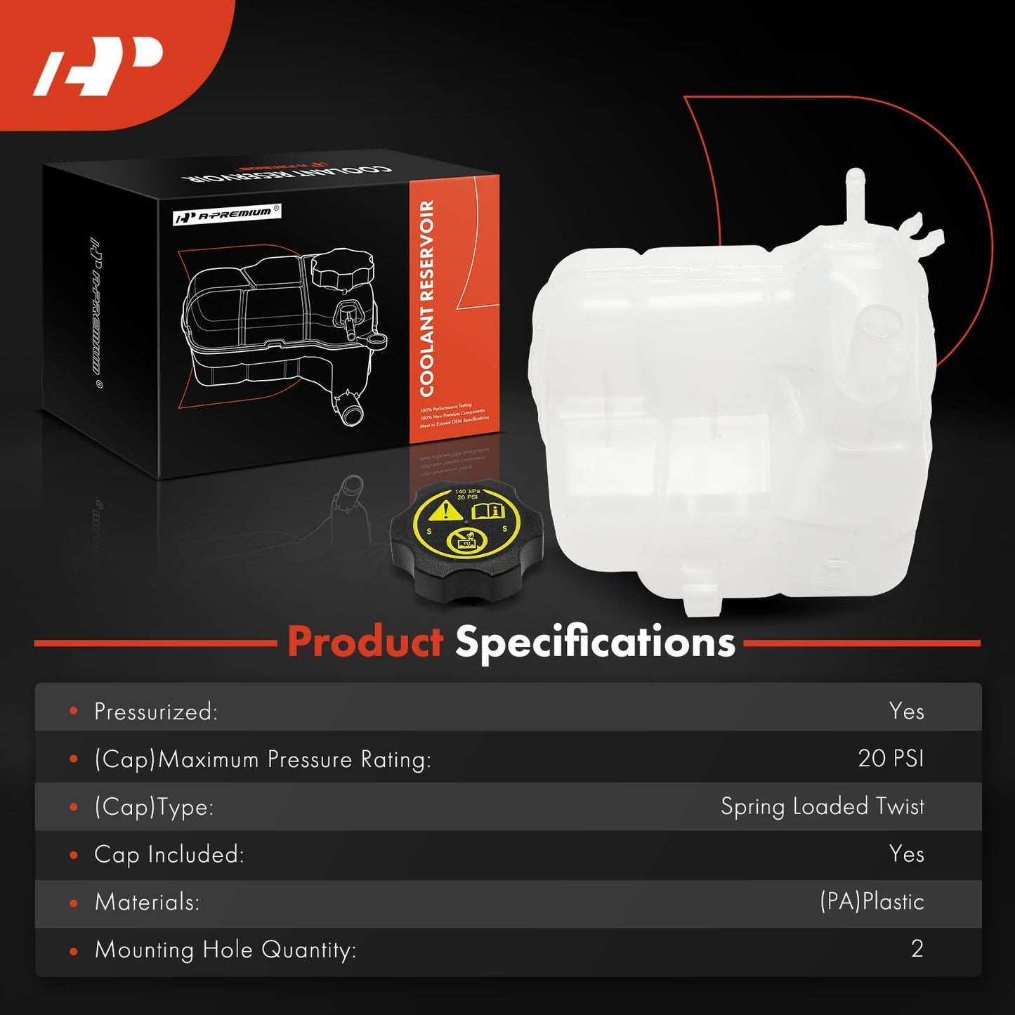 A-Premium Coolant Recovery Overflow Reservoir Tank [with Cap] Compatible with Chevrolet Cruze 10-16, Orlando 12-14 & Buick Cascada 16-18, Verano 12-17, 1.4 1.6 1.8 2.0 2.4