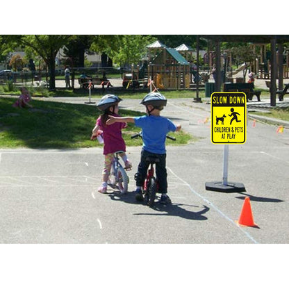 Goodvia Slow Down Children Playing Sign Metal Reflective 12 x 17 IN, Children at Play Safety Signs Kids Playing Road Large Slow Children and Pets at Play Sign for Street, Rust Free Aluminum