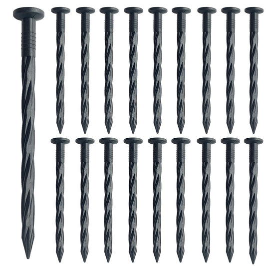 Aoipend 100 Pack Plastic Edging Nail, Spiral Nylon Landscape Anchoring Spikes, 8 inch Garden Landscapes Stakes for Lawn Paver Edging, Weed Barrier, Artificial Turf Black