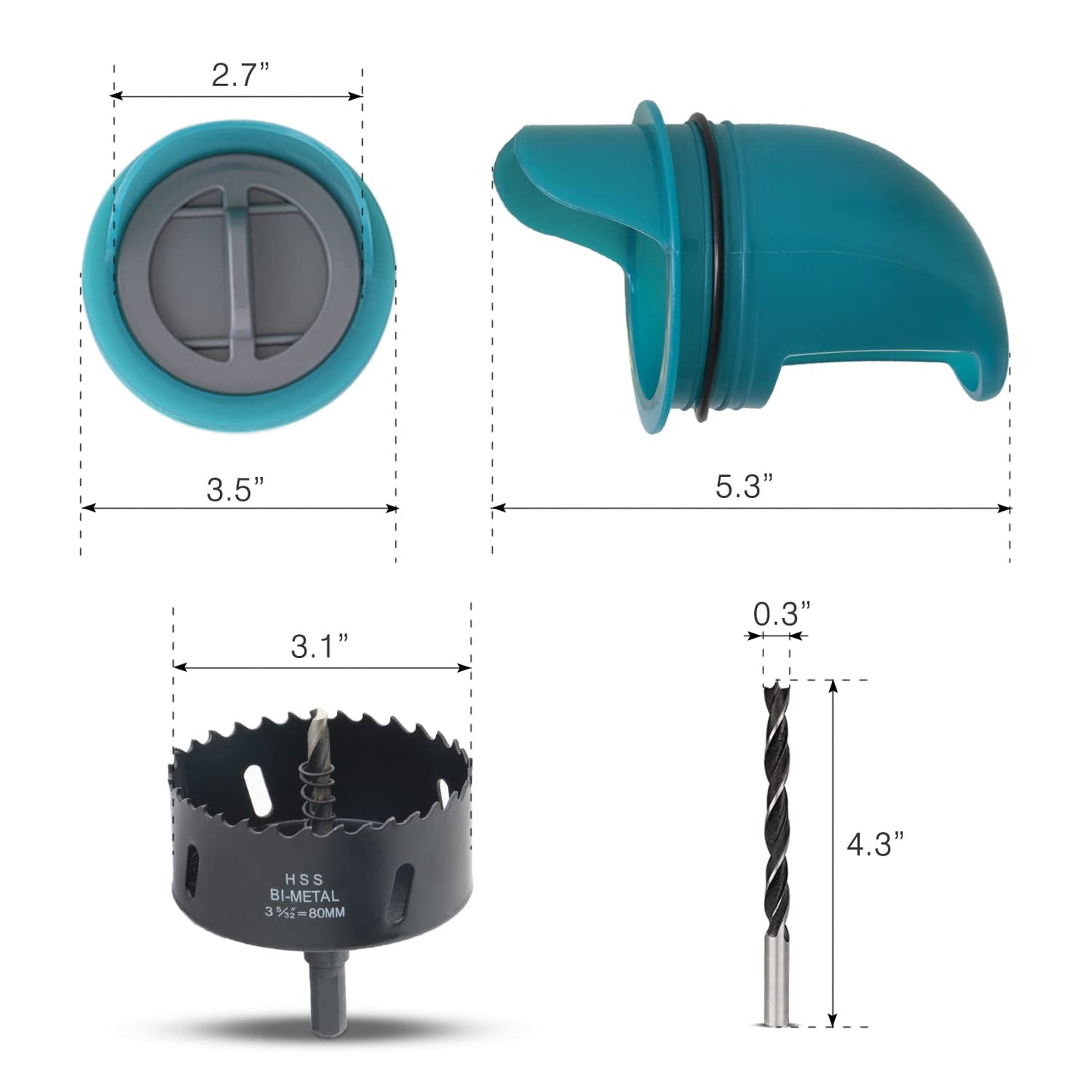 Chicken Feeders No Waste 6 Ports + Holesaw, Automatic Chicken Feeder, Rain Proof Poultry Feeder for Chickens, Duck, Geese, Birds, Quail