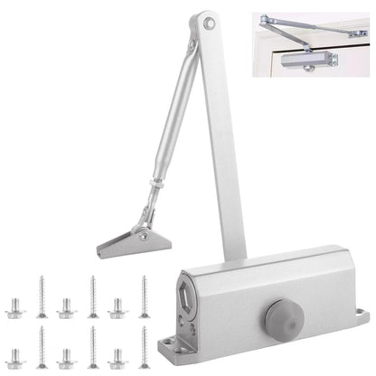 Automatic Door Closer for Home Adjustable Spring Hydraulic Door Closer Aluminum Finish Automatic Door Closing Commercial & Home Use for 45KG Middle-Weight Door (180 Degree Positioning)