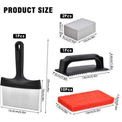 BVOPLME Griddle Cleaning Kit for Blackstone 14 Pieces, Griddle Cleaning Kit with Grill Stone, Griddle Scraper, & Griddle Brush, Flat Top Grill Cleaning Kit Easy to Clean on Hot or Cold Surfaces