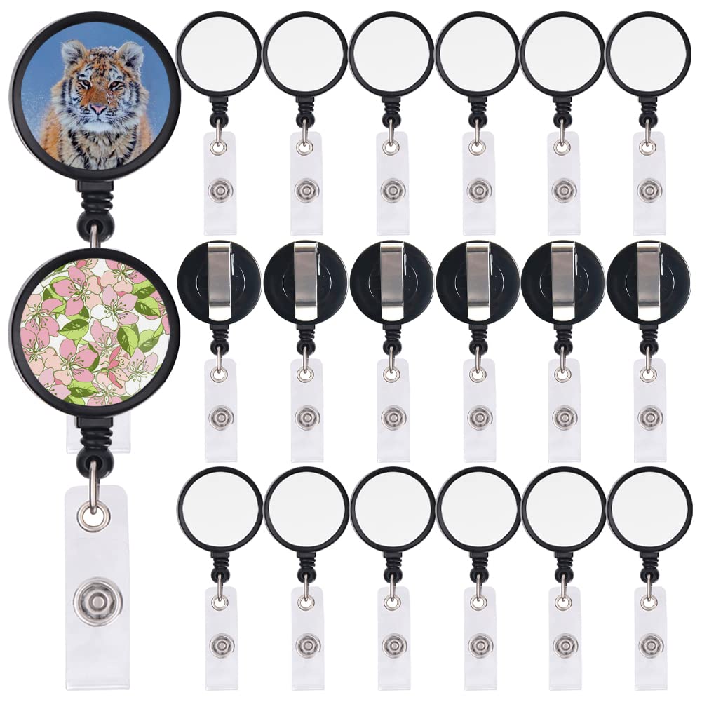 ZUYYON 20 Pcs Sublimation Blank Badge Holder Sublimation Retractable Tag Holder DIY Heat Transfer ID Badge Holder with Clip for ID Card Holders, Keys, Name Tag(Black)