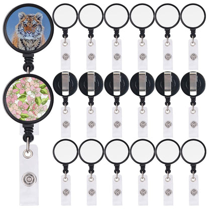 ZUYYON 20 Pcs Sublimation Blank Badge Holder Sublimation Retractable Tag Holder DIY Heat Transfer ID Badge Holder with Clip for ID Card Holders, Keys, Name Tag(Black)