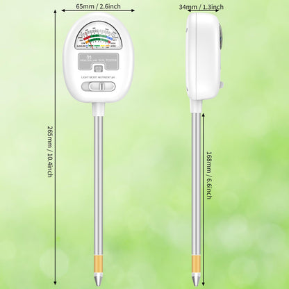 [Upgraded] Soil Moisture Meter, 4-in-1 Soil pH Tester, Soil Moisture/Light/Nutrients/pH Meter for Gardening, Lawn, Farming, Indoor & Outdoor Plants Use, No Batteries Required
