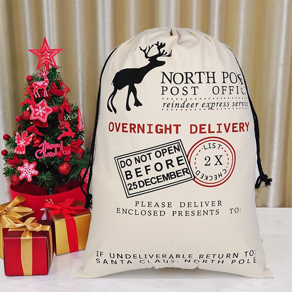 ZEAUBiM Santa Burlap Sack Bags with Drawstring 27.6"x 19.7" for Large Xmas Package Storage, Event Party Supplies, Christmas Party Favors - 2pcs