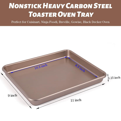 WMKGG 11 x 9 Inch Air Fryer Toaster Oven Tray, Set of 2 Nonstick Heavy Carbon Steel Toaster Baking Pan for Cuisinart, Ninja Foodi, Breville, Gowise, Black Decker