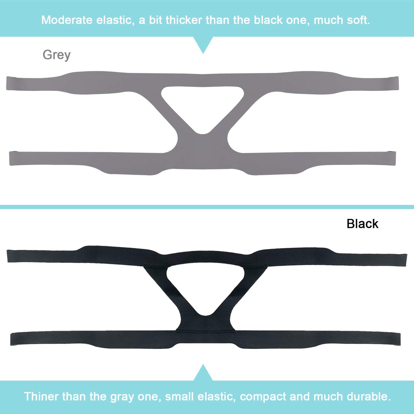 CPAP Headgear Strap Replacment Universal Mask Headband CPAP Supplies Moderate Elastic Durable Design Fit for Various Full Face Masks & Nasal Masks - (2 Pack Black & Grey)