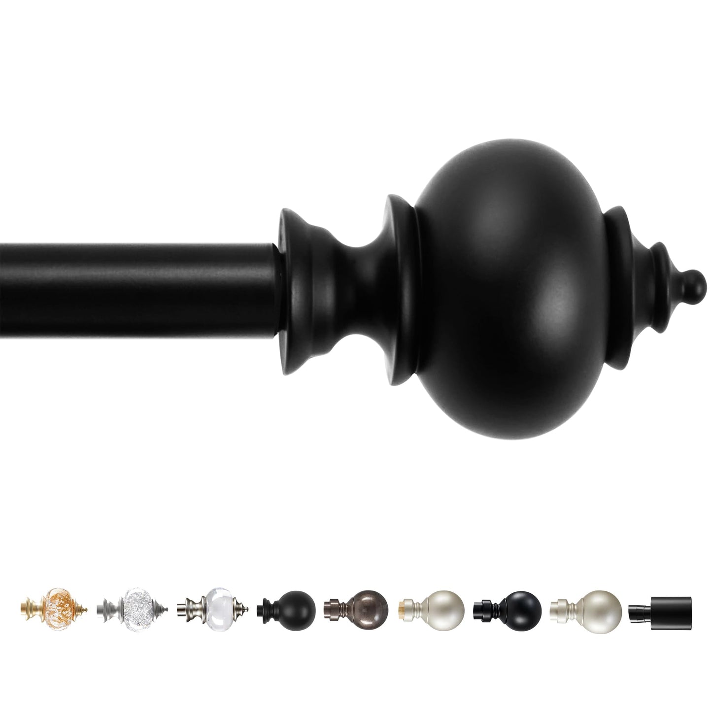 Deconovo Black Curtain Rods for Windows 48 to 84 Inches, Adjustable Decorative Single Window Curtain Rod Set, Curtain Rods 3/4 Inch Diameter Steel Tube with Black Finials