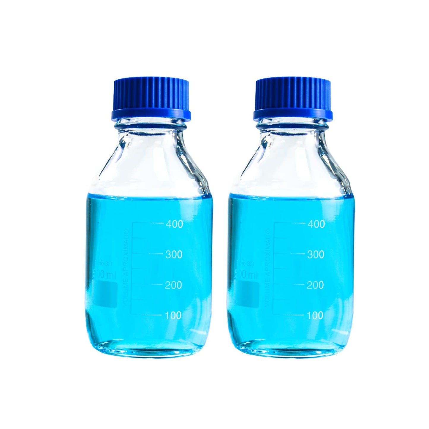 SWONES Graduated Round Reagent Media - Round Media Storage Bottle - Storage Glass Bottles, with GL45 Screw Cap,Borosilicate 3.3 Glass (500ml, 2pcs)