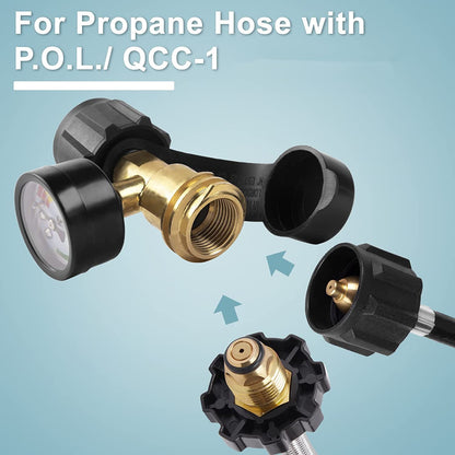 SHINESTAR Upgraded Propane Tank Gauge for 5-20 lb Propane Tank with QCC1 Connection, Accurate Gas Level Indicator, Perfect for BBQ and RV Camper, Easy to Install, 100% Solid Brass (2-Pack)