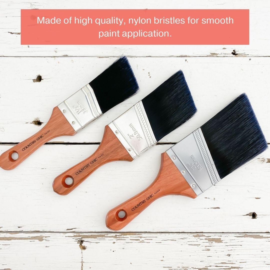 Country Chic Paint Brush - Short-Handle with Synthetic Angled Bristles for Smooth Furniture Paint Application with Minimal Brush Strokes, No Shedding, Vegan - Best for Water-Based Paint - 2.5"