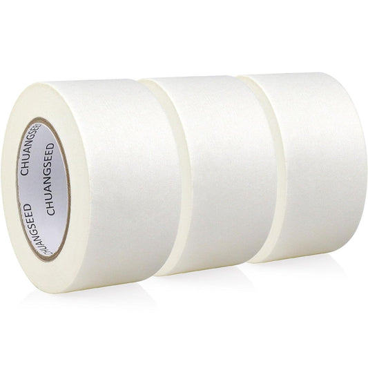CHUANGSEED 3-Pack White Masking Tape General Purpose Beige Painters Tape 1.88 inch x 60 Yards for Basic Painting, Home, Office, School Stationery, Arts, Crafts and Decoration (White)