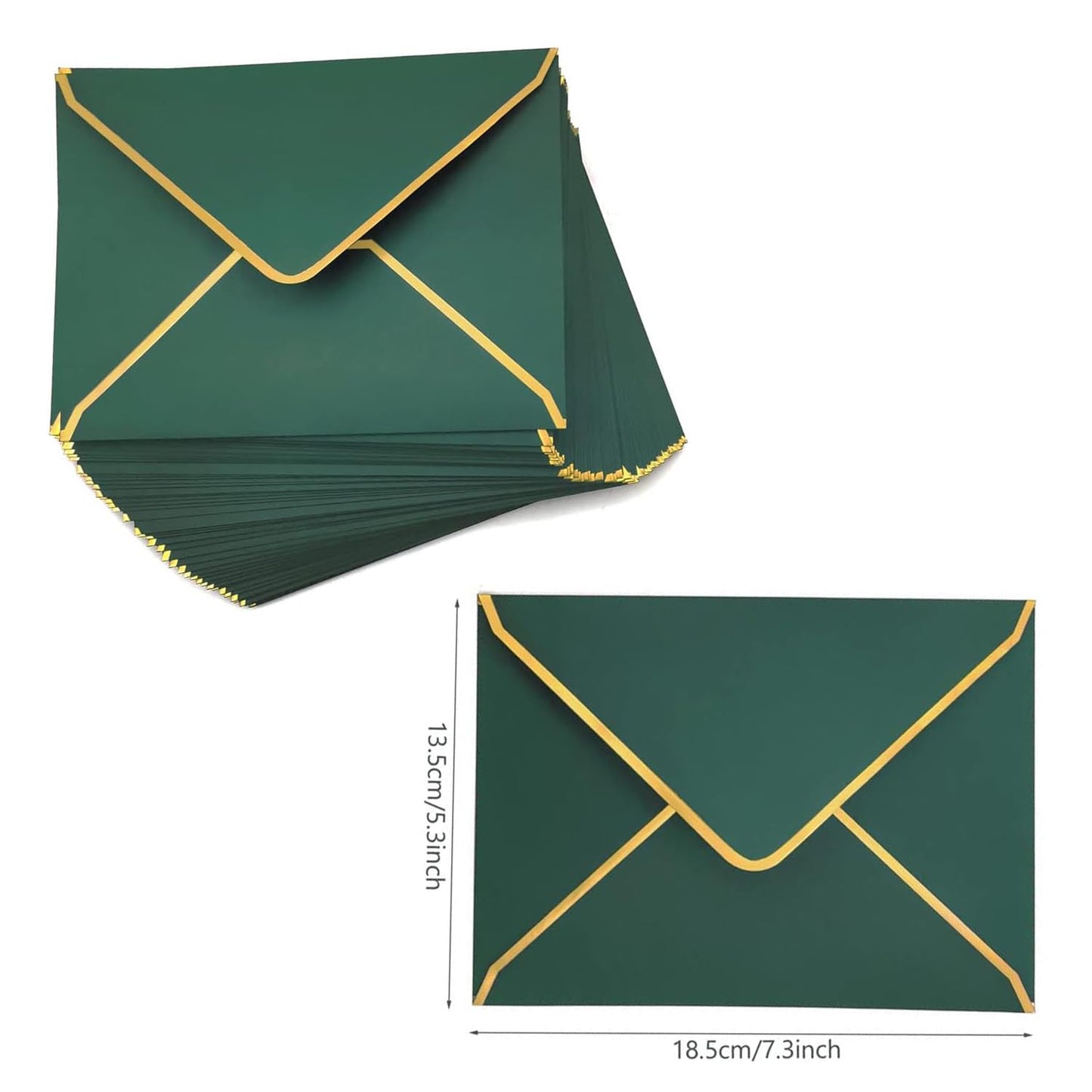 WEZCHUGHAOL 50 Pcs Invitation Envelopes, V-Flap Envelopes Mailing Card Envelopes, Quick Seal Envelopes with Gold Border for Birthday, Weddings, Graduations, Greeting Cards (Green, 5 x 7 inch)